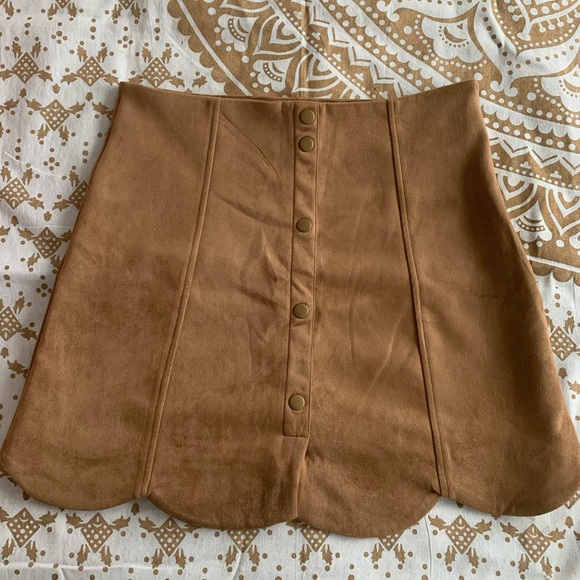HYFVE Dresses & Skirts - Soft, Faux-Suede Scalloped Mini Skirt